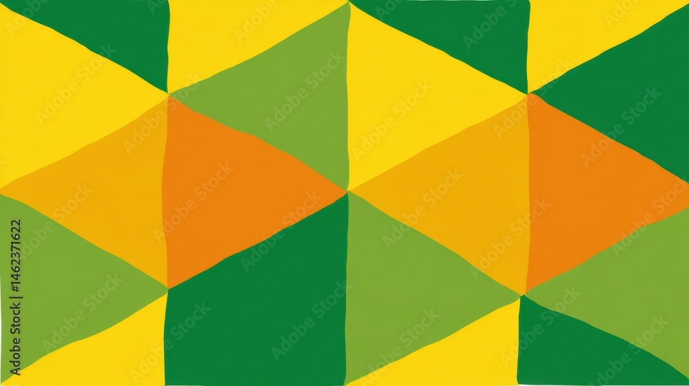 Fototapeta premium Abstract geometric pattern with large triangles in yellow orange and green symmetrical design
