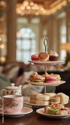 Wallpaper Mural Elegant afternoon tea service with cakes and pastries on a tiered stand. Torontodigital.ca