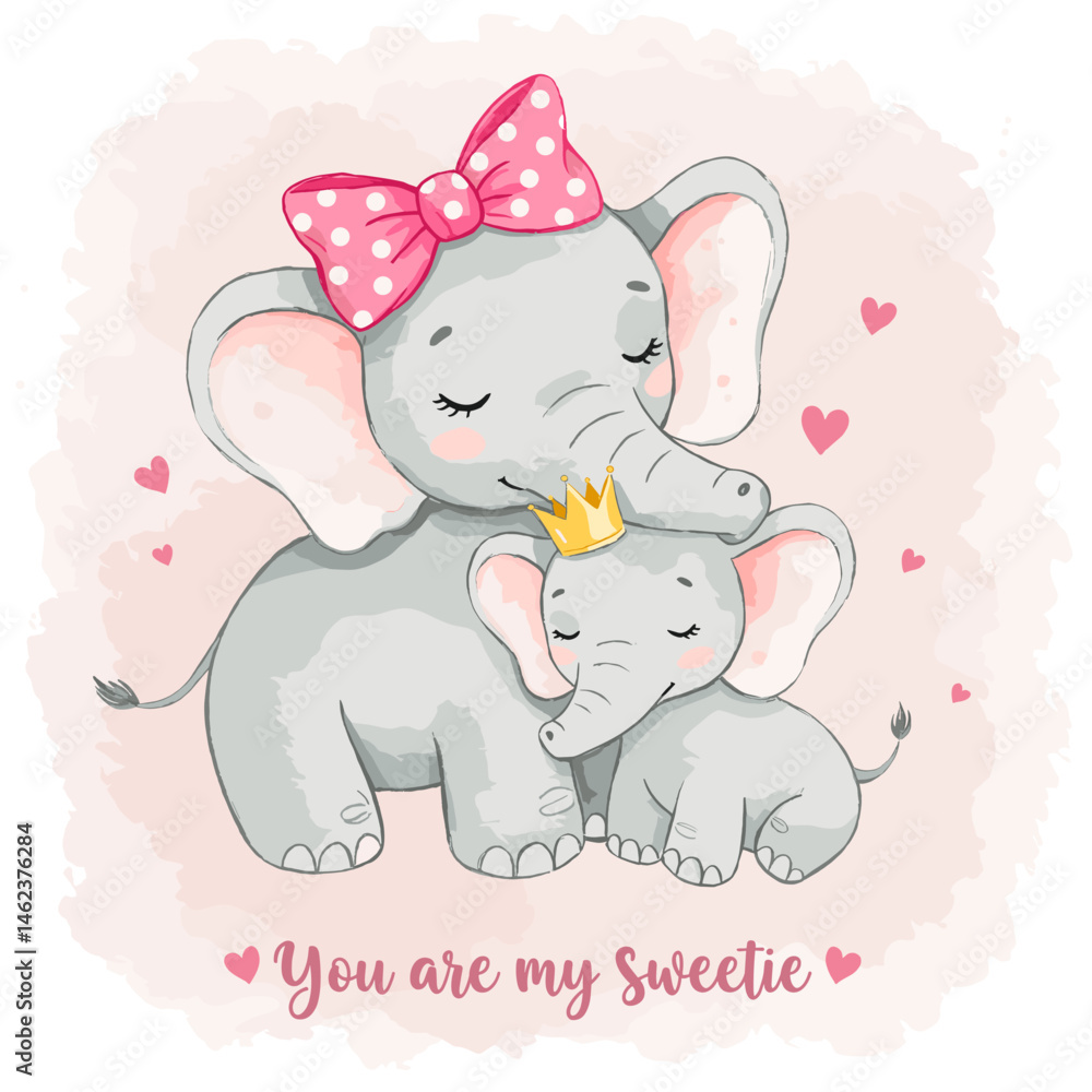 Naklejka premium Mother and Baby Elephant 