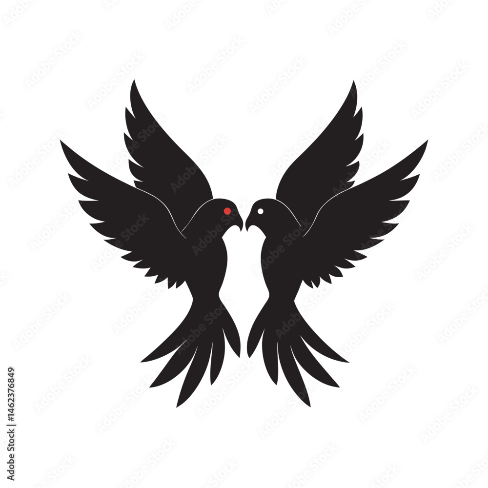 Fototapeta premium lorikeet pair flying together in close formation silhouette