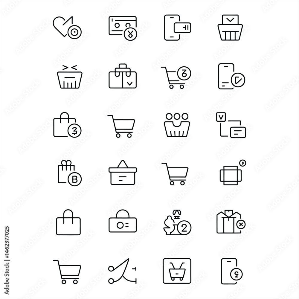 Minimalist black and white e-commerce icon set for digital marketplace and online shopping interfaces Minimalist black and white e-commerce icon set for digital marketplace and online shopping interfaces