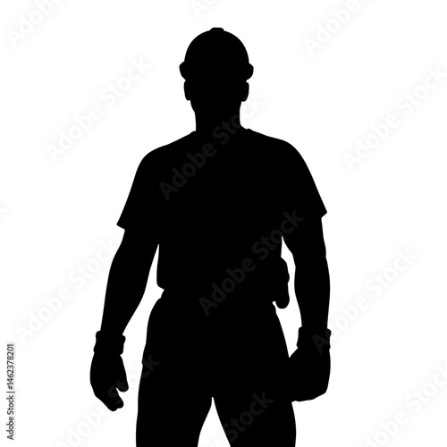 Silhouette of Construction Worker Wearing Gloves, Black and White, Industry Concept