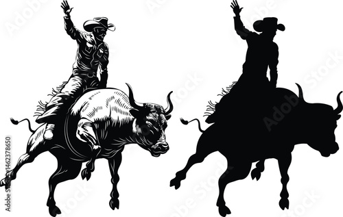 cowboy in a hat on a bucking bull