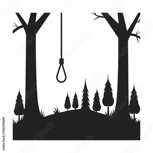 Gallows Grove With Hanging Rope Silhouette