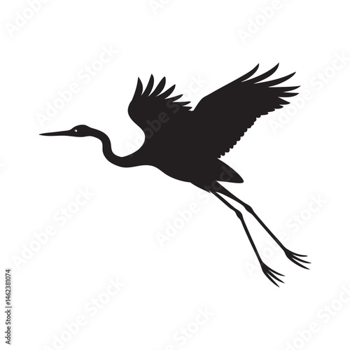 Great Egret Mid Flight With Neck Tucked Silhouette