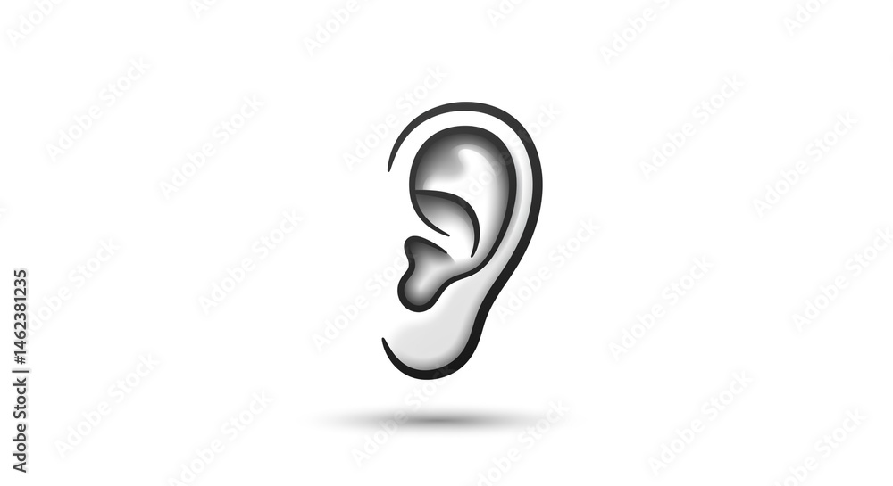 Fototapeta premium Black and White Line Drawing of a Human Ear with Shaded Depth
