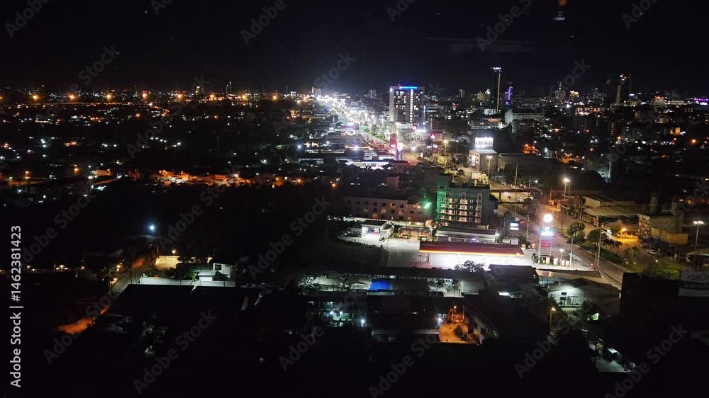 night view of the city , Aerial view at night of Pattaya city, Thailand
