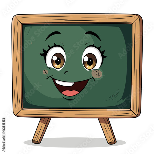 Happy smiling chalkboard character with wooden frame for children's book  