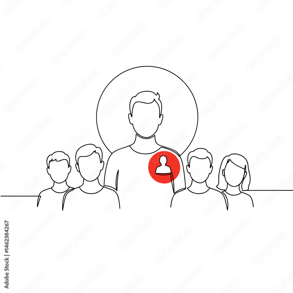 Outline of job candidate standing among a group of people in profile Outline of job candidate standing among a group of people in profile