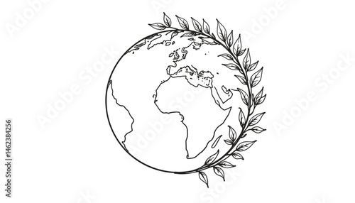 Globe with Leaves Illustrating Nature Conservation  