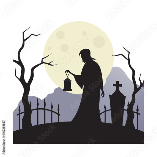 Moonlit Crypt Keeper Holding Rusted Key
