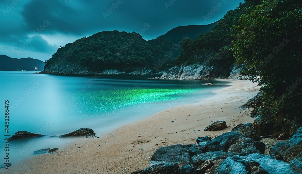 Fototapeta premium Glowing Bioluminescent Bay at Night Beach