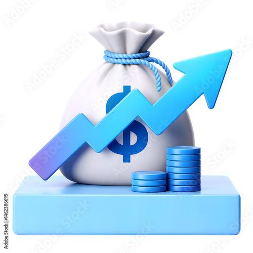 3d Business Finance Investment Financial Growth icon isolated on transparent background. PNG file, cut out