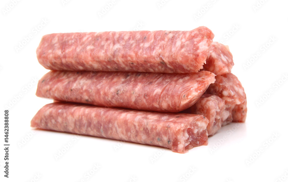 Raw meat sausages isolated on white background Raw meat sausages isolated on white background