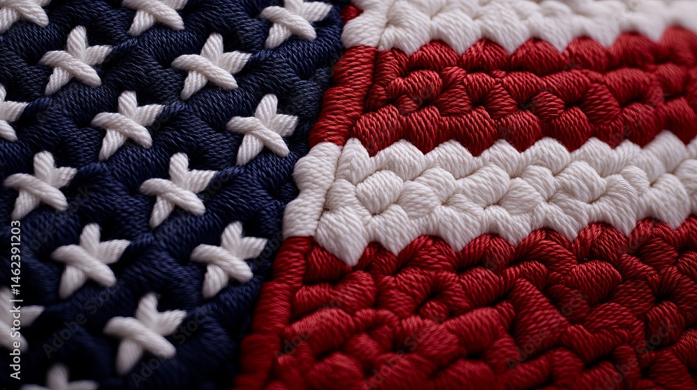 American flag design is presented through intricate crochet work with stars and stripes detail.
