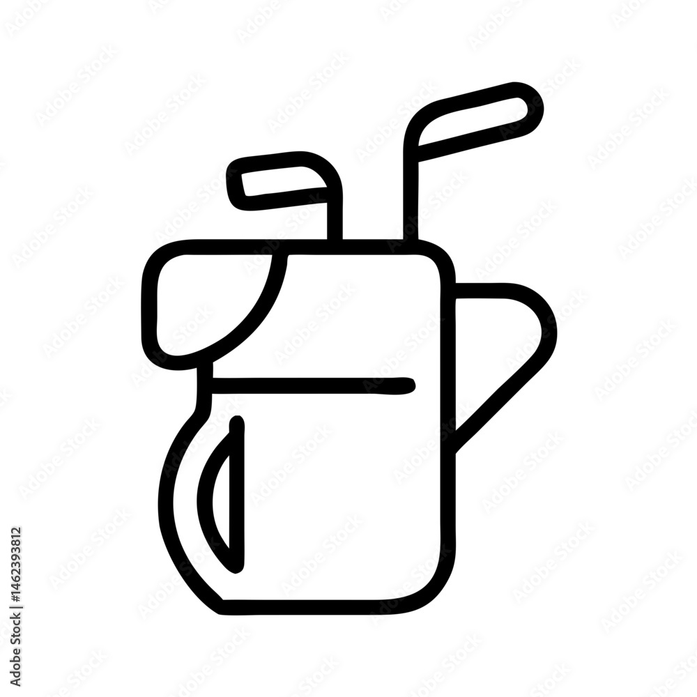 black outline icon of golf bag with clubs, minimal style sports equipment symbol, tournament preparation gear, flat vector for golfing concept black outline icon of golf bag with clubs, minimal style sports equipment symbol, tournament preparation gear, flat vector for golfing concept