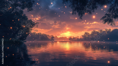 Starry river views with soft reflections, creating a peaceful and tranquil atmosphere