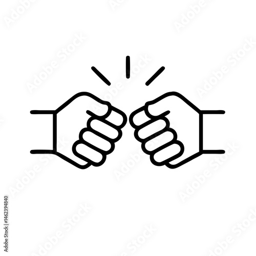 black and white line icon of two fists bumping in greeting or celebration, vector style, symbol of sportsmanship and unity at golf tournament