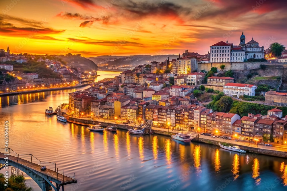Stunning Bokeh View of Porto, Portugal's Ribeira District at Sunset Stunning Bokeh View of Porto, Portugal's Ribeira District at Sunset
