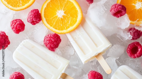 Refreshing frozen fruit and yogurt popsicles