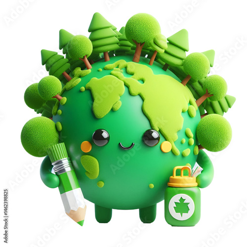 3D CUTE Ecology concept Green planet earth with tress world environment and earth day