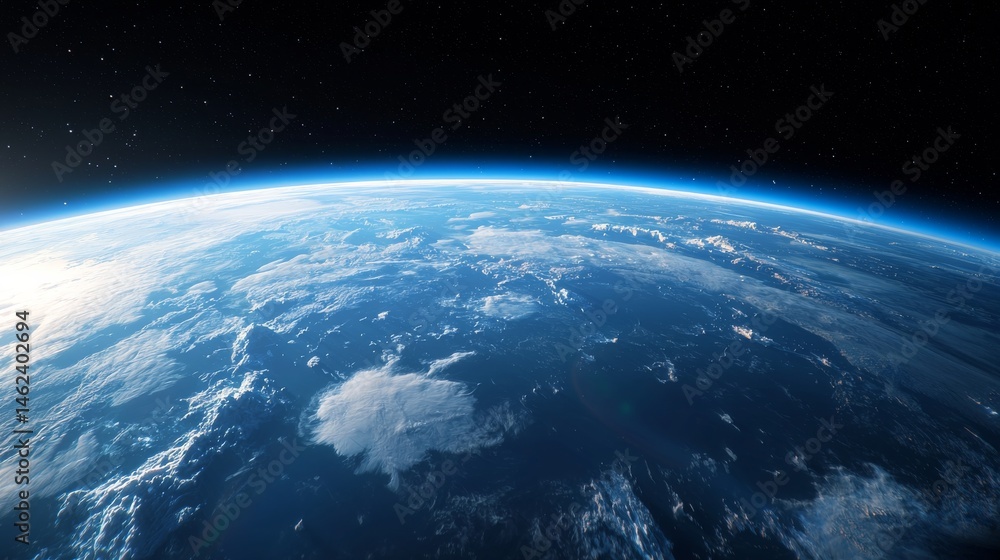 Fototapeta premium Stunning View of Earth From Space Showing Vast Oceans and Illuminated Clouds