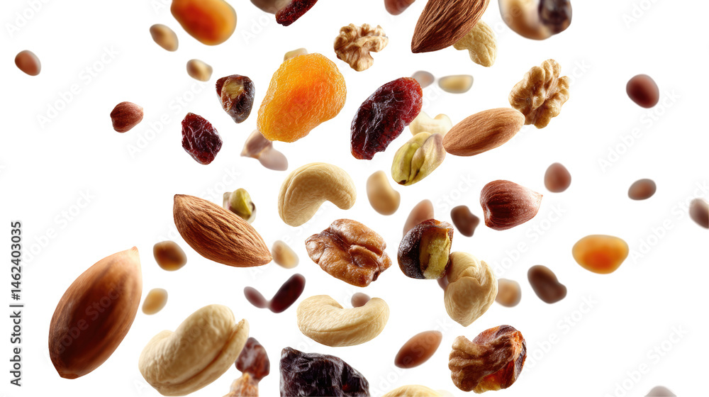 Nuts and Dried Fruits Flying in the Air on Transparent Background
Nuts and Dried Fruits Flying in the Air on Transparent Background