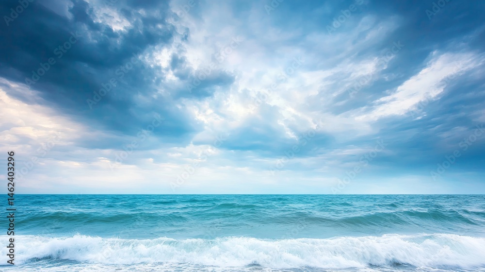 Obraz premium Tidal Currents Flowing Under Moody Sky in a Tranquil Ocean Landscape