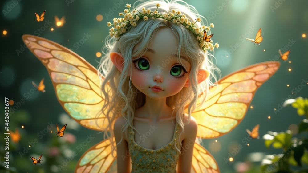Fototapeta premium Enchanted Forest Fairy with Butterfly Wings