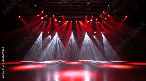An Empty Night Show Stage Illuminated by Spotlight Beams