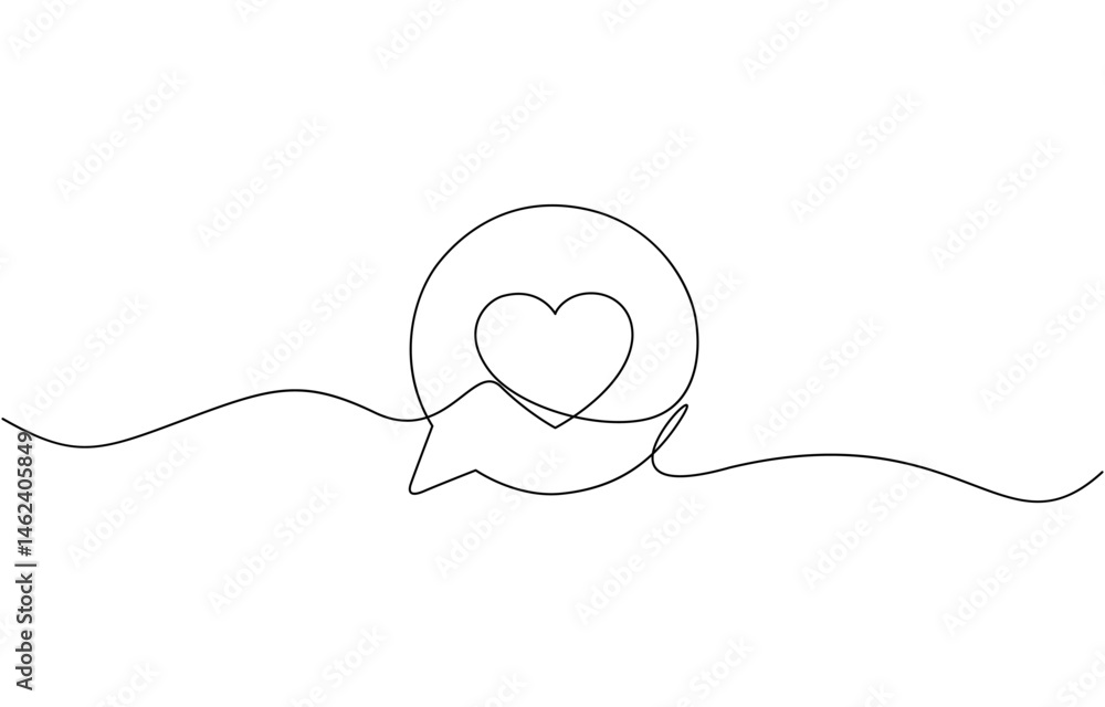 Continuous line speech bubbles drawing, bubble chat with a heart continuous one line art, Single line drawing of speech bubbles. Simple continuous one line bubble chat with a heart. Continuous line speech bubbles drawing, bubble chat with a heart continuous one line art, Single line drawing of speech bubbles. Simple continuous one line bubble chat with a heart.