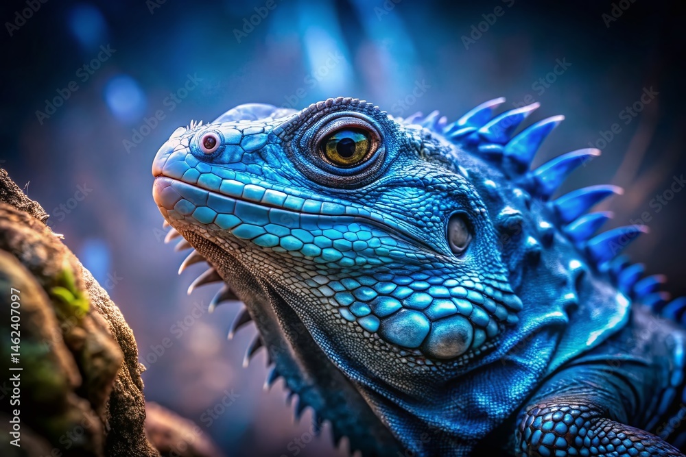 Obraz premium Surreal Close-Up: Rare Blue Iguana in Dreamlike Habitat