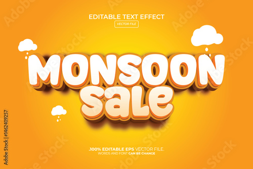 Monsoon Sale 3d editable vector text effect or Promotion Design Template