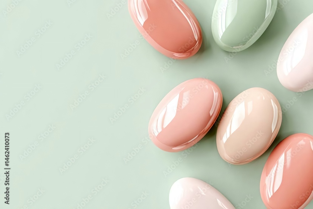 Fototapeta premium Colorful Easter Eggs on Soft Green Background for Spring Celebration