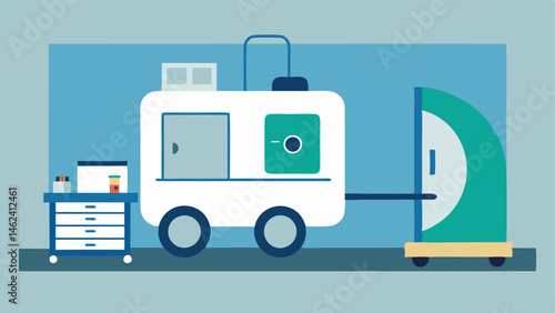 Mobile Diagnostic Unit A depiction of a mobile diagnostic unit integrated into the room illustrating its capability to provide imaging services remotely.