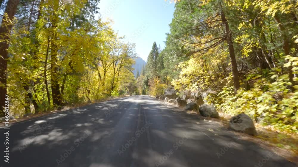 Driving past autumn colors during November in Yosemite Valley California. Driving past autumn colors during November in Yosemite Valley California.