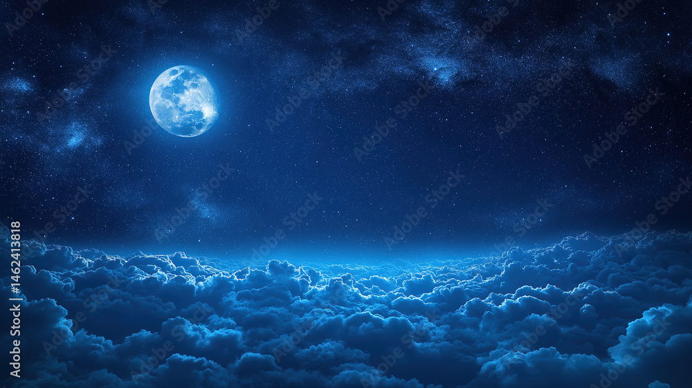 Beautiful night sky with stars, moon, and clouds above creating a serene and dreamy atmosphere Beautiful night sky with stars, moon, and clouds above creating a serene and dreamy atmosphere