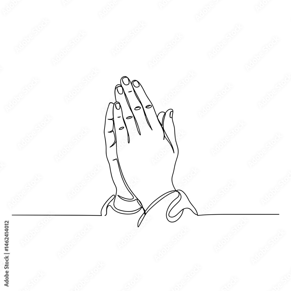 Obraz premium Hands clasped in prayer with a simple line drawing style 