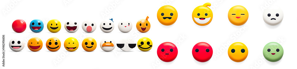 Colorful 3D Emoji Faces with Various Expressions on a Transparent Background Colorful 3D Emoji Faces with Various Expressions on a Transparent Background