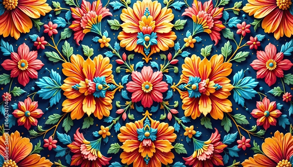 Intricate floral textile design, repeating motif, fabric, design, artwork Intricate floral textile design, repeating motif, fabric, design, artwork