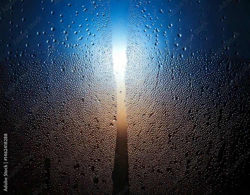 Obraz premium Glass condensation creates a stunning visual effect under studio lighting from the upper part, enhancing the soft glow of the sunset. The interplay of light and condensation adds a magical ambiance.