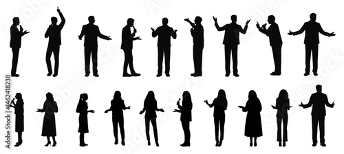 Public speaking, successful businessman and woman, speaker on stage silhouette, Diversity, Success, Leadership