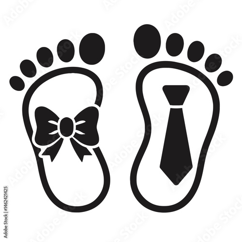 Baby Footprints with Bow and Tie Illustration - Gender Reveal