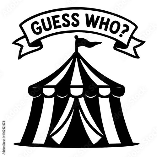 Circus Tent with 'Guess Who?' Banner Illustration - Baby Announcement Show