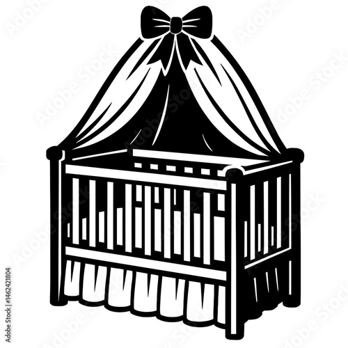 Detailed Baby Crib with Canopy and Bow Illustration