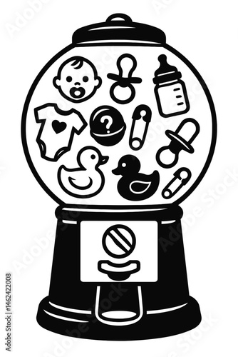 Gumball Machine Filled with Baby Items and Question Mark Illustration - Baby Reveal