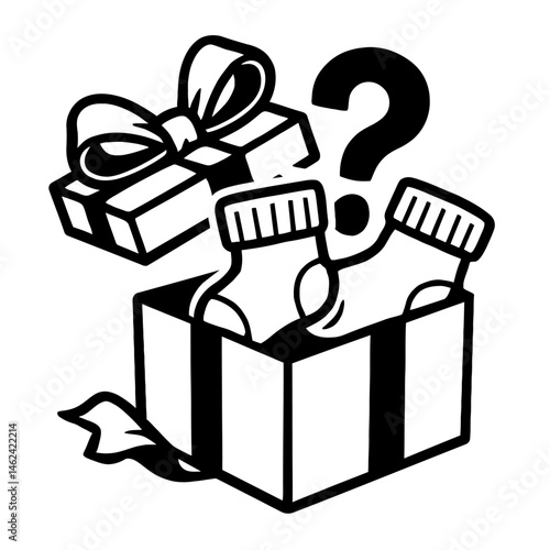 Open Gift Box with Baby Socks and Question Mark - Gender Reveal Illustration