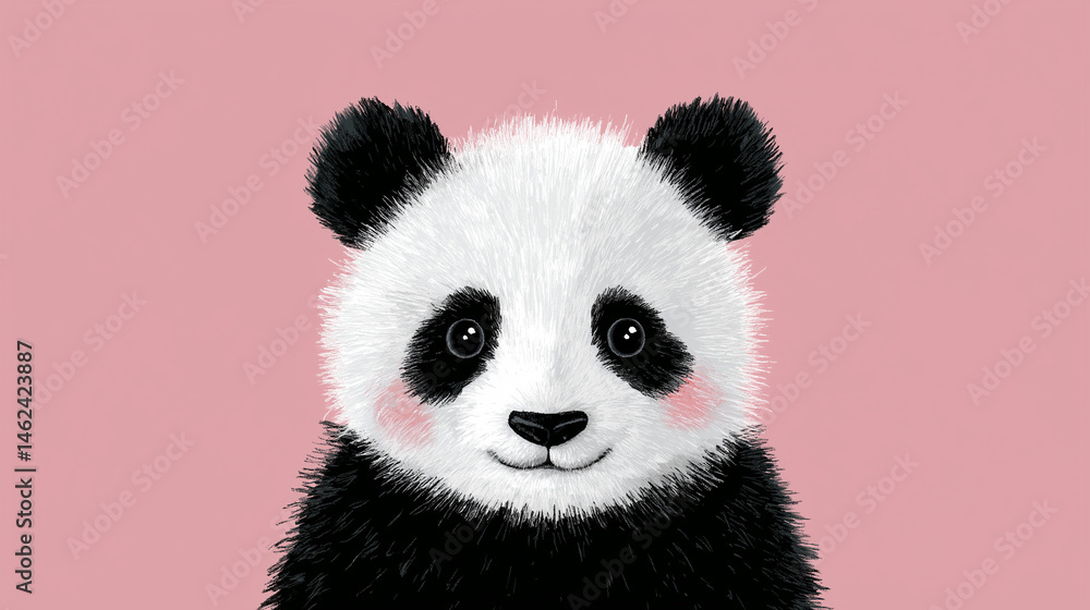 Fototapeta premium Playful Panda Portrait: A charming panda portrait, showcasing its iconic black and white fur against a soft backdrop, evokes a sense of innocent cuteness and wonder.