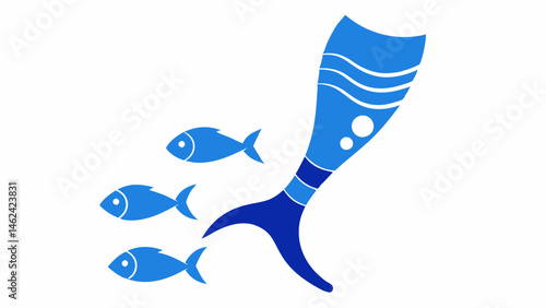Ocean Wave Leg A blue leg prosthetic designed with dynamic wave patterns and fish silhouettes promoting water play and beach adventures.