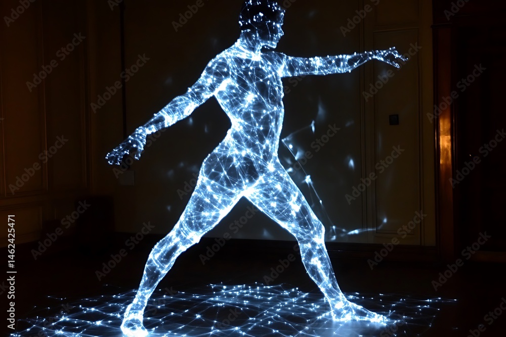 Illuminated human figure with network lights Illuminated human figure with network lights